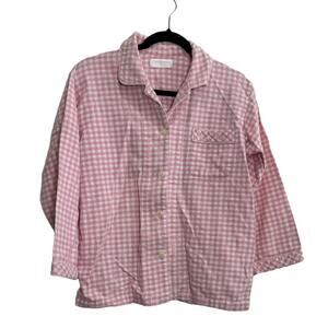 Women's Casual Corner Pink White Gingham Checkered Button-Up Long Sleeve Top M